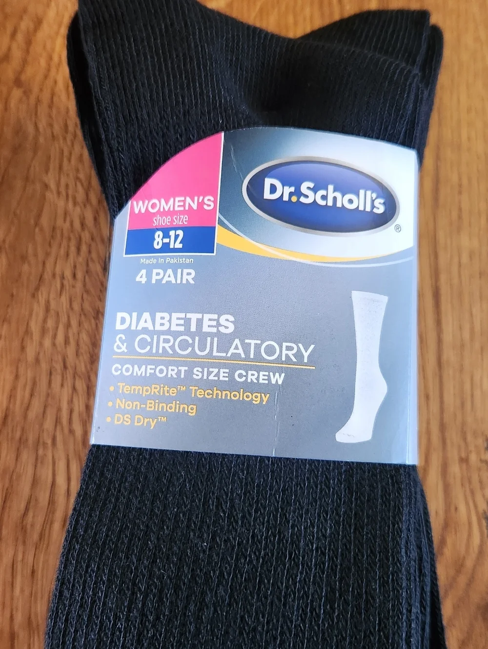 Dr. Scholl's Black Diabetes and Circulatory Crew Socks - 4 Pair